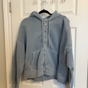 Abercrombie & Fitch Heather Light Blue Washed Zip Up Hoodie